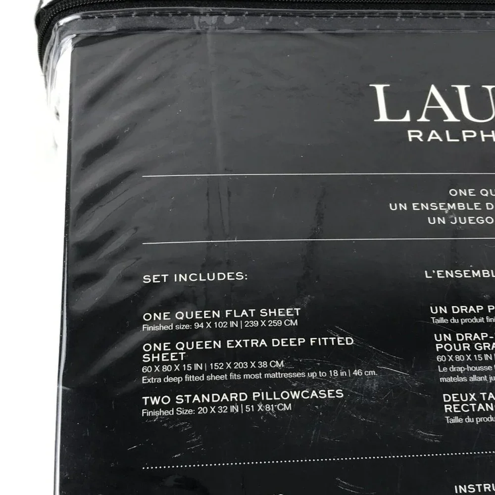 Lauren RALPH LAUREN (White/Pale Gray Floral) 100% Cotton QUEEN Sheet Set - Picture 5 of 5
